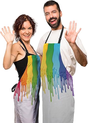 Miniatura 5 de Delantal de cocina para mujer, diseño de arco iris, para hombres, para cocina, restaurante, barbacoa, pintura, manualidades, jardinería, 27 pulgadas