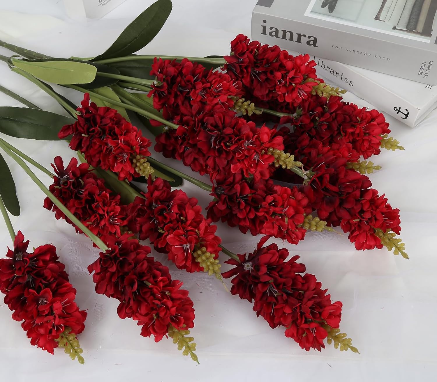 Silk Snapdragon Artificial Flowers 5PCS Red Hyacinth Fake Flowers 34" Long Stem Silk Delphinium Flower for Outdoor Garden Wedding Floral Arrangements Table Centerpiece Party Home Decor(Red) - Image 2