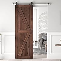Vista 17 de Losa de puerta corrediza de madera de granero de 48 x 84 pulgadas con kit de herramientas y mango de 8 pies, café, forma de K, montaje simple