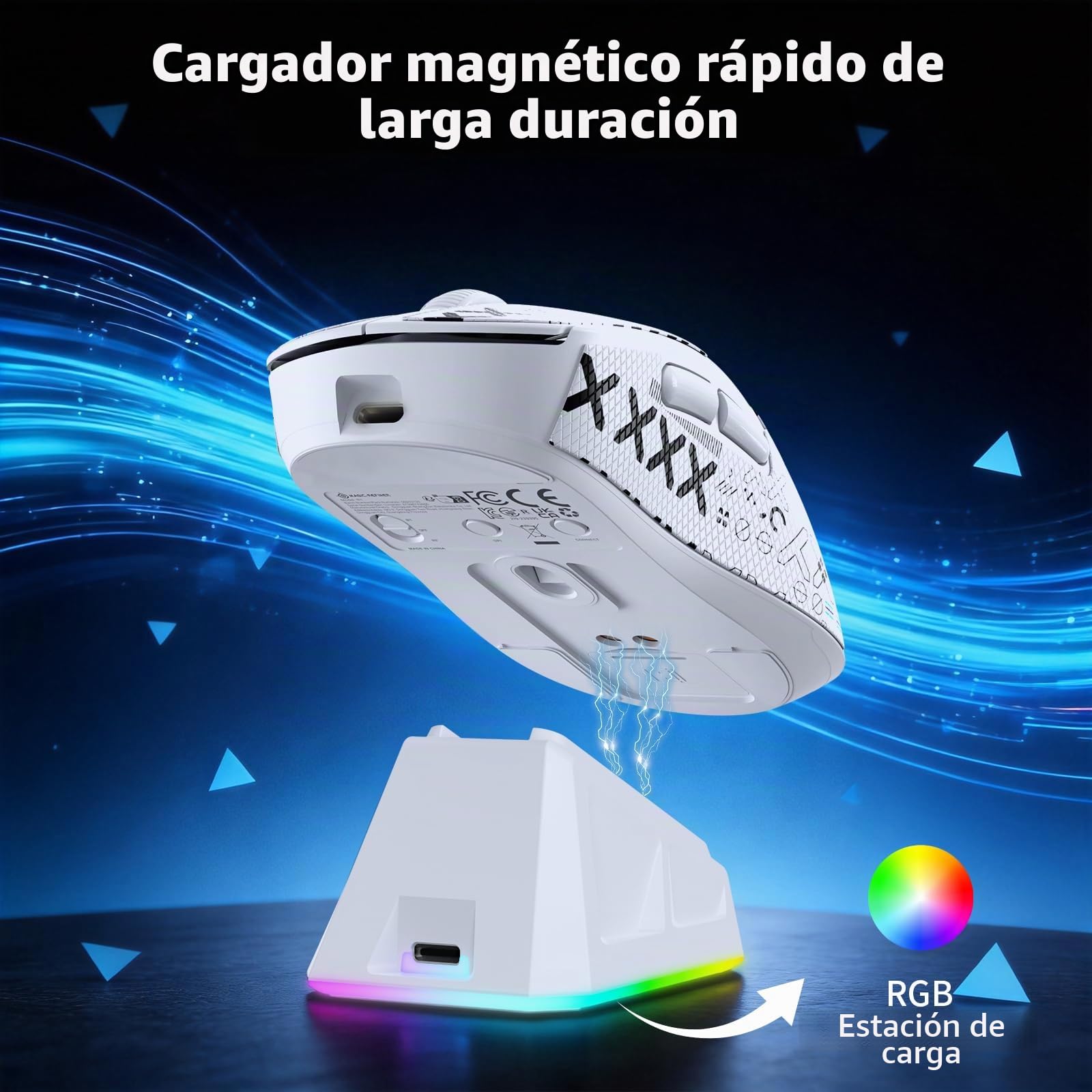 A.JAZZ x Magic-Refiner R1 Ratón Gaming con Base de Carga magnética, Sensor PixArt PAW3311, BT/2,4G Inalámbrico/Cableado con Pantalla, ratón 25000 dpi para Oficina y Jugadores,Blanco