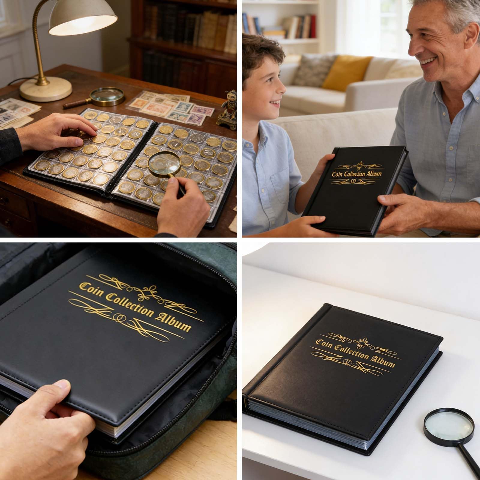 480 pezzi TascheRaccoglitoreMonete,Albumdimonete,Collezionedimonete,Pezzo da collezione di album, Album Della Collezione Di Monete,PerMonete Di Varie Dimensioni,Riporre Monete(Nero)