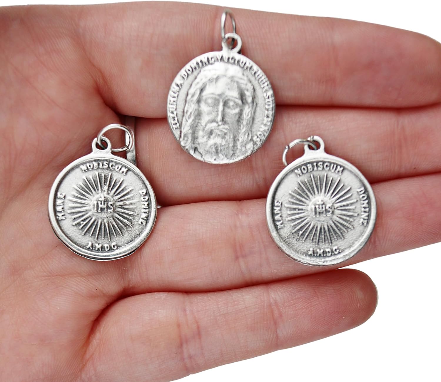 Needzo Holy Face of Jesus Medals, Double Sided Religious Pendants, Catholic Gifts for Jewelry Makers, 1 Inch, Made In Italy (Pack of 3)
