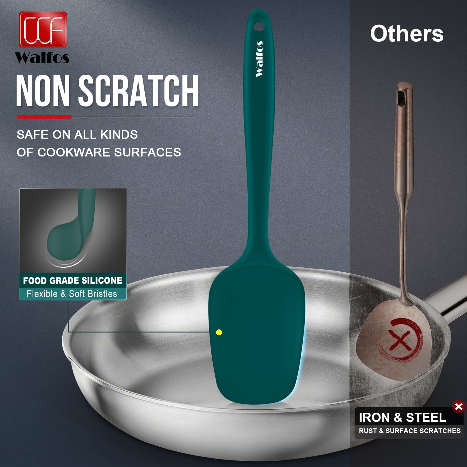 Walfos Silikon-Spachtel-Set, 5 Stück, (315 °C), hitzebeständig, dunkelgrün, Küchenschaber, einteilig, nahtloses Design, perfekt zum Kochen, Mischen und Backen, BPA-frei und spülmaschinenfest