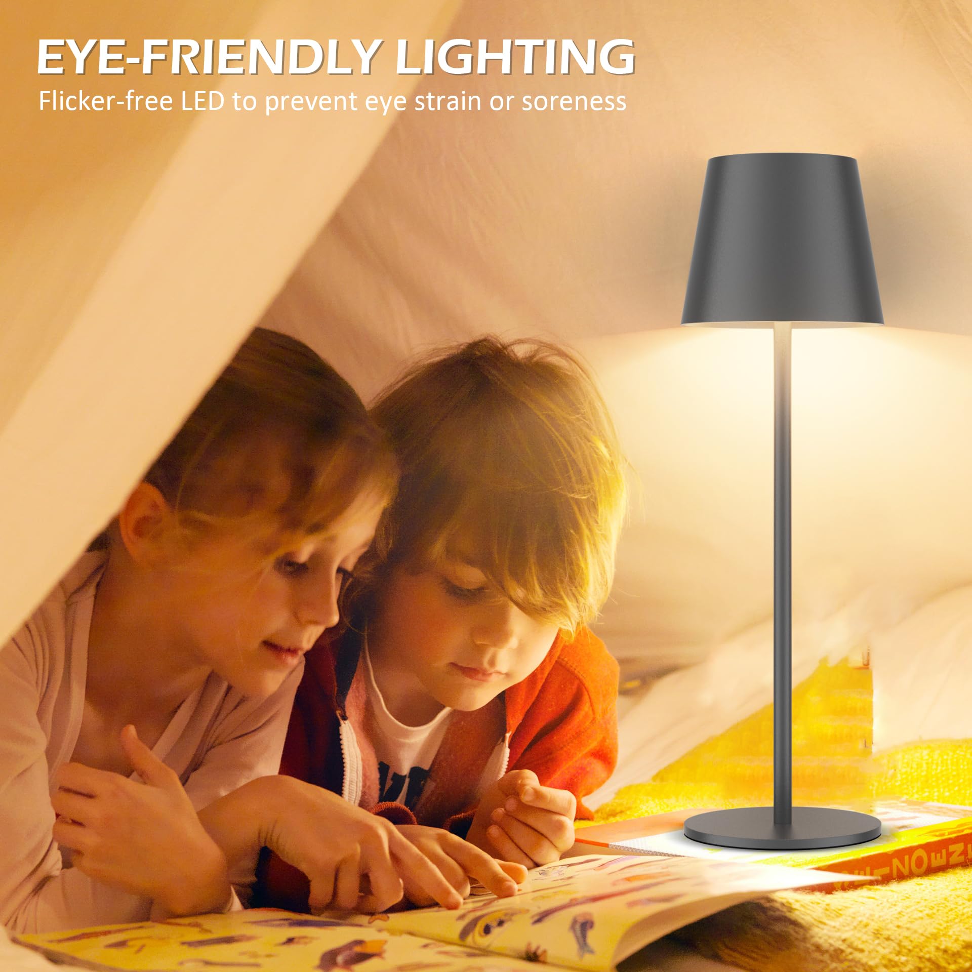 Aipsun Dimmbare LED Akku Tischlampe 36.5cm, Dunkelgrau, 2 Stück | Wiederaufladbar Warmweiß 3000K Tischleuchte & 8 RGB Farben Für Camping, Bar, Schlafzimmer, Restaurants, Aluminium, IP54