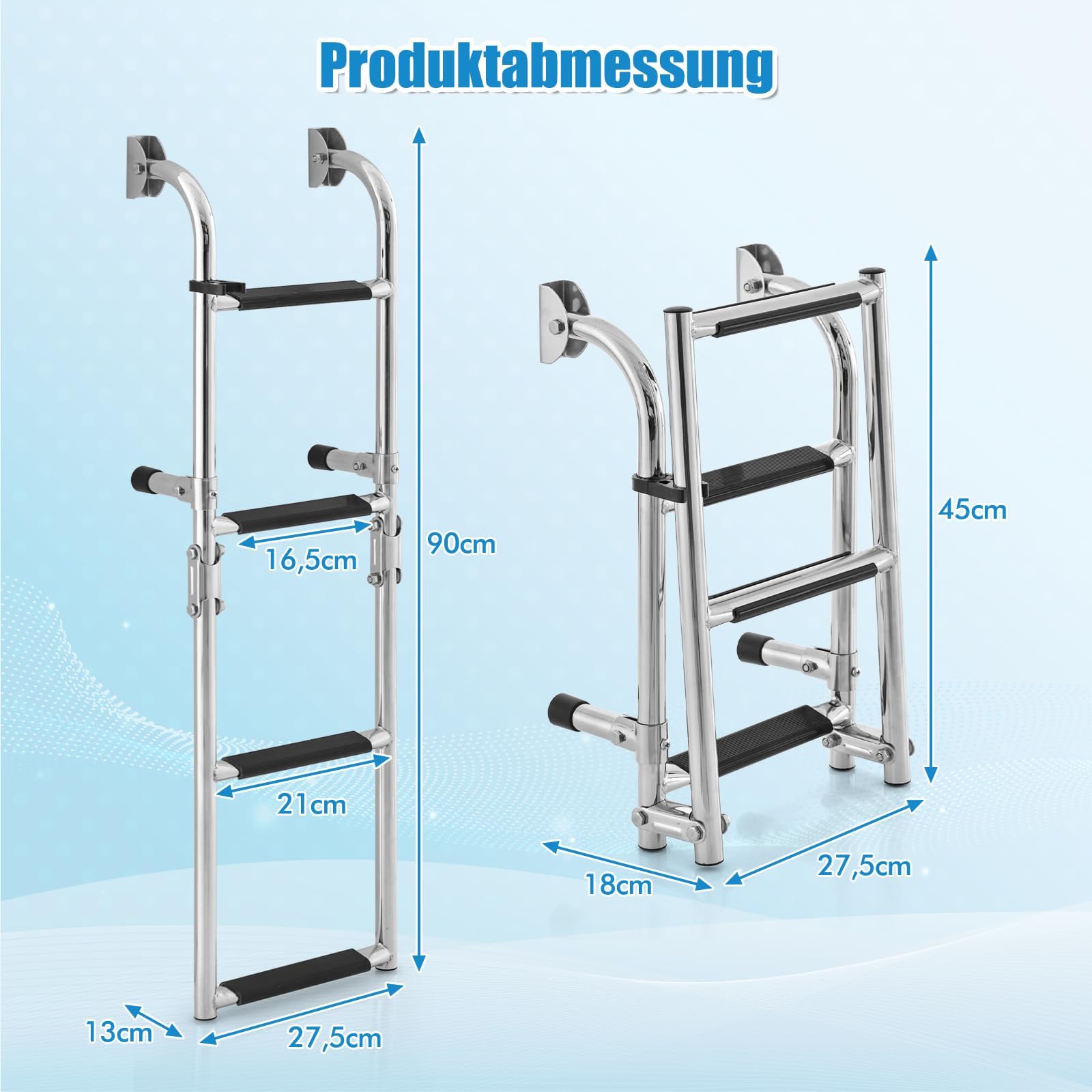 FANTASK Échelle de Piscine avec Arceau - Échelle de Bateau Pliable avec 4 marches antidérapantes - Échelle de Bain en Acier Inoxydable - Jusqu'à 227 kg