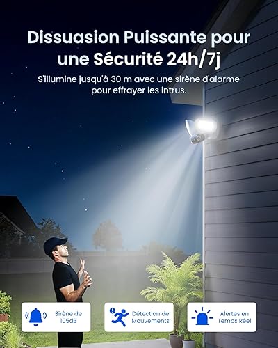 Reolink Elite Floodlight WiFi, Panorama à 180°, Recherche Vidéo IA Locale, Caméra Surveillance WiFi Filaire, Détection Alerte Intelligentes, LEDs Dimmables de 3000 Lumens, Wi-FI 6 Bi-Bande 2,4/5 GHz - 4