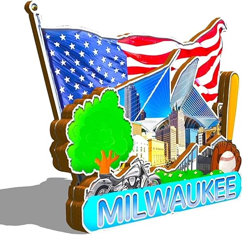 Miniatura 2 de Milwaukee Wisconsin USA - Imán de madera para nevera, monumentos 3D, recuerdos coleccionables, decoración hecha a mano -1301
