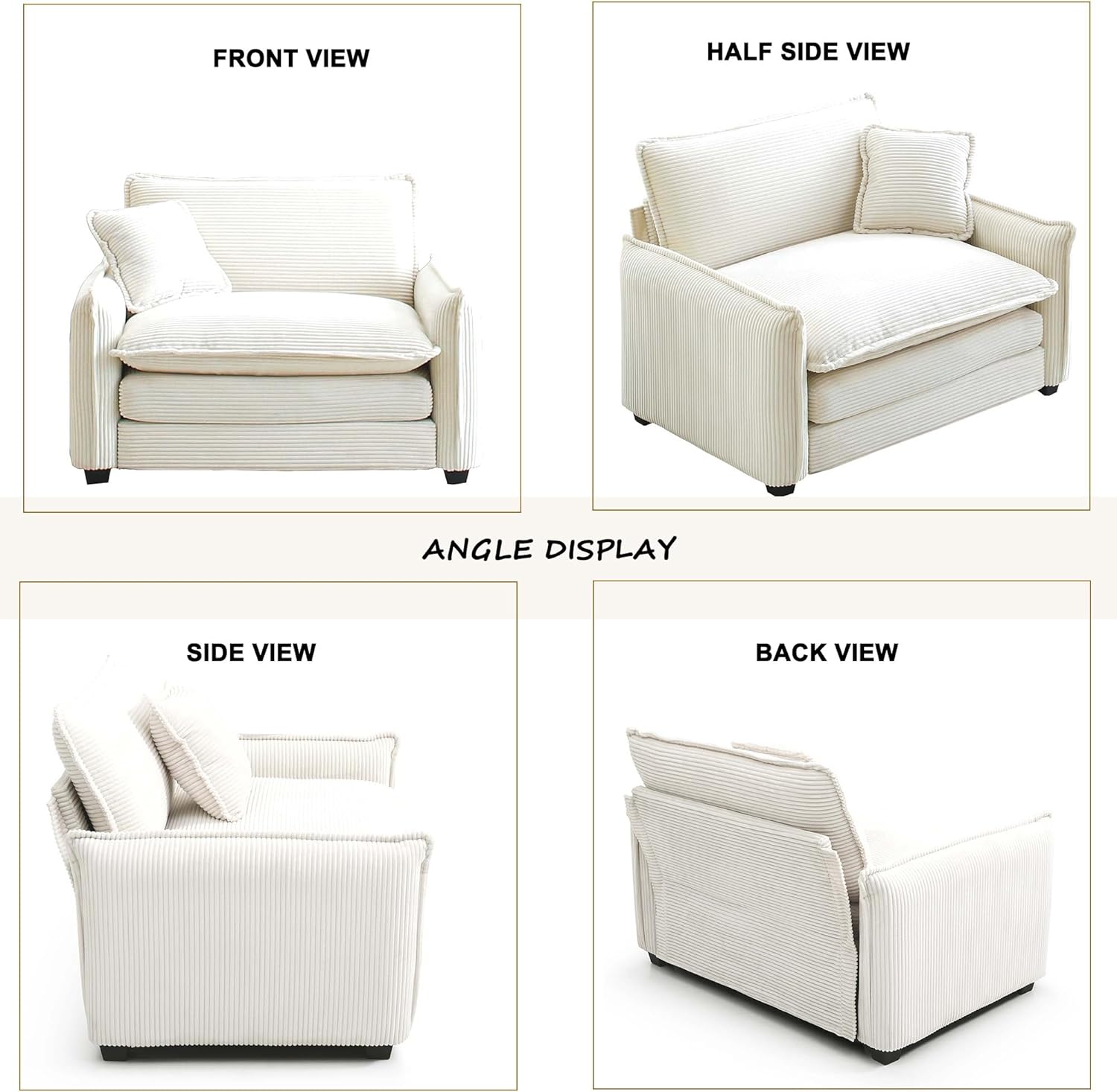 Oversized Soft Accent Chair, Corduroy Comfortable Single Deep and Wide Seat Memory Foam Sofa Lounge Chair with One Pillow for Living Room, Bedroom, Club (Beige, Chair)