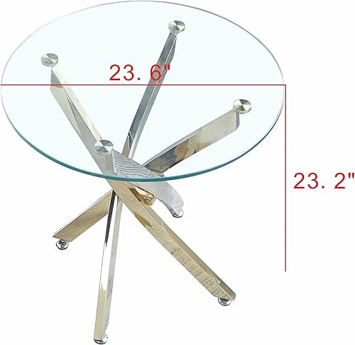 Miniatura 2 de SSLine Mesa auxiliar redonda de vidrio con base plateada, pedestal de vidrio templado transparente, mesa auxiliar de lujo para sala de estar,