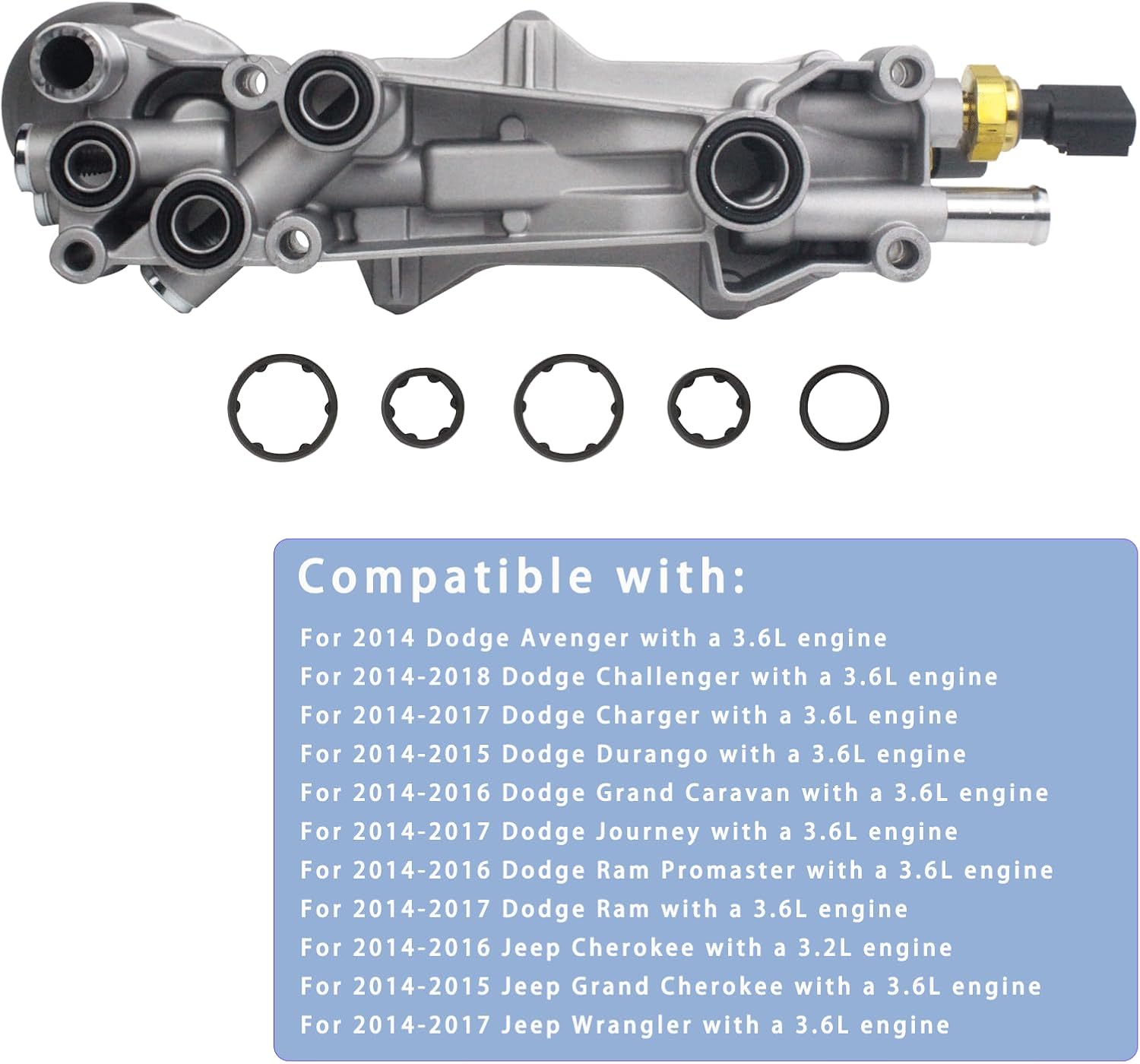 926-959 Aluminum Engine Oil Filter Housing Oil Cooler Kit with Gaskets & Sensors Compatible with 2011-2016 Chrysler Charger Challenger Journey Wrangler Ram Promaster 3.6L (normal)