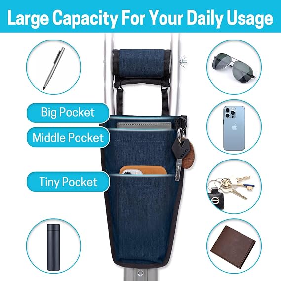 SWISSELITE Crutch Pouch Bag, Crutch Carrying Pouch with 2 Soft Padded Hand Grips, Crutch Bag - Crutch Tote accessories with Storage Pockets for Universal Crutches