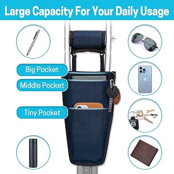 SWISSELITE Crutch Pouch Bag, Crutch Carrying Pouch with 2 Soft Padded Hand Grips, Crutch Bag - Crutch Tote accessories with Storage Pockets for Universal Crutches
