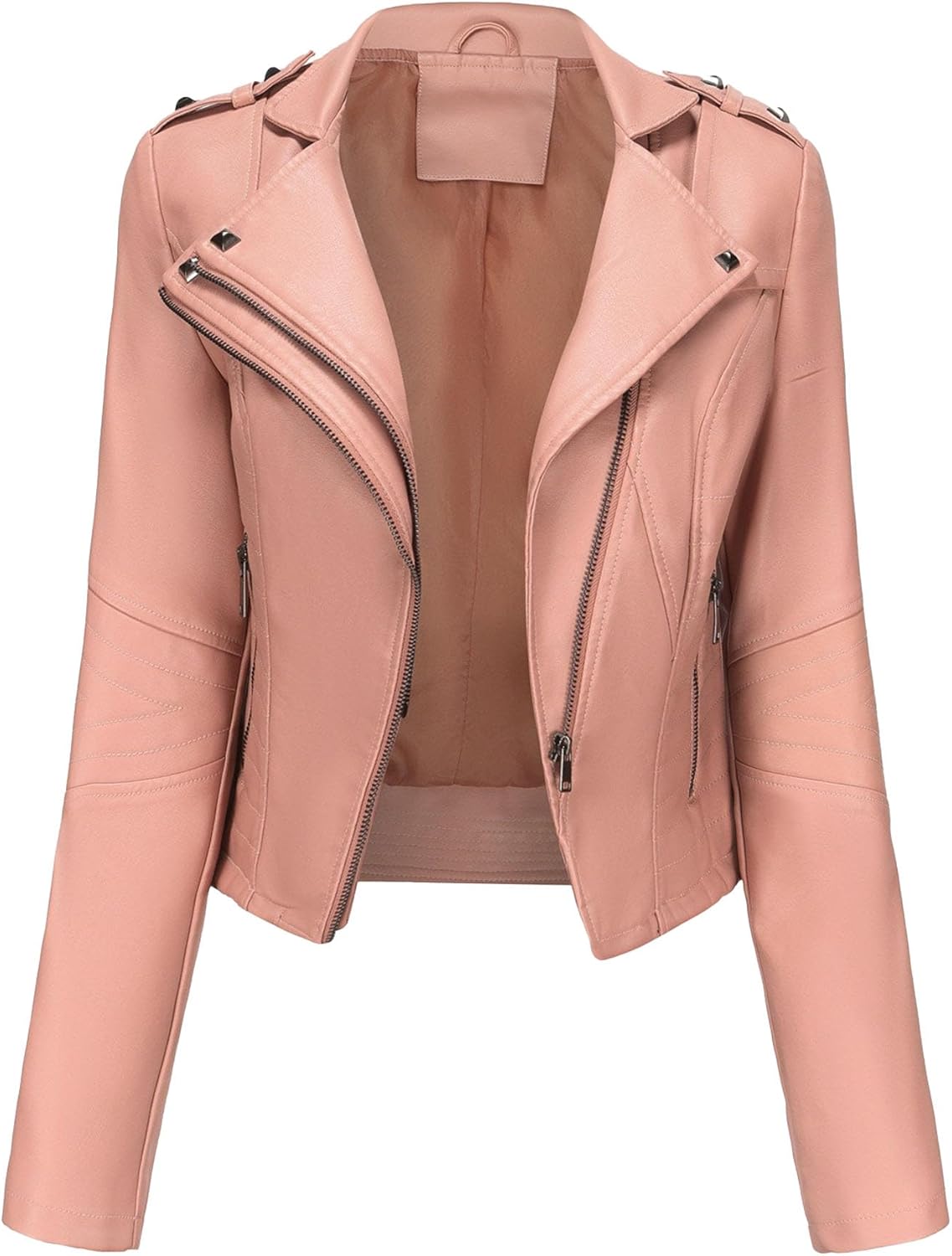 Women's Faux Leather Fashion Cropped Coat Slim Fit Casual Coat Jacket Blazer Collar Zipper Biker Outerwear