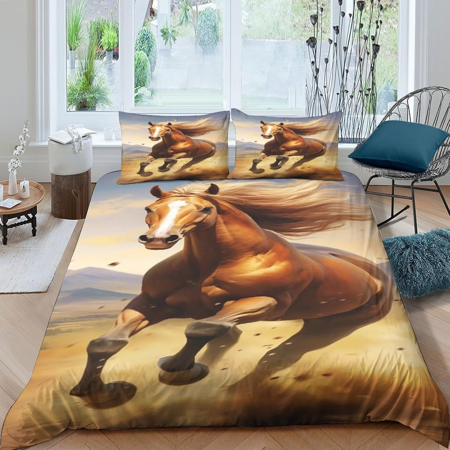 Parure de lit cheval 260x230 cm avec housse de couette imprimé animal 3D