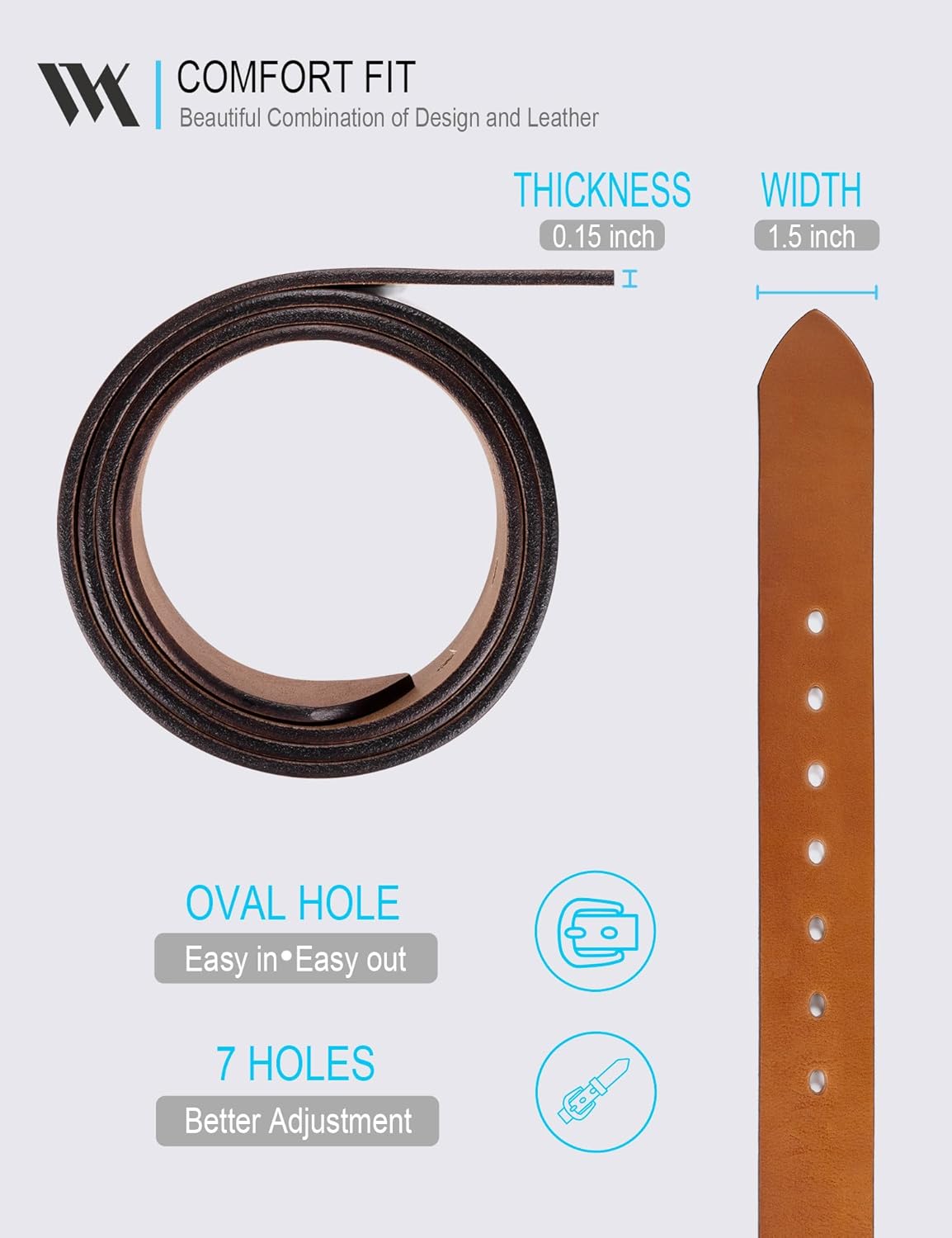 WOLFANT Men's 1.5" Full Grain Leather Belt,100% Italian Real Solid Leather - Image 5