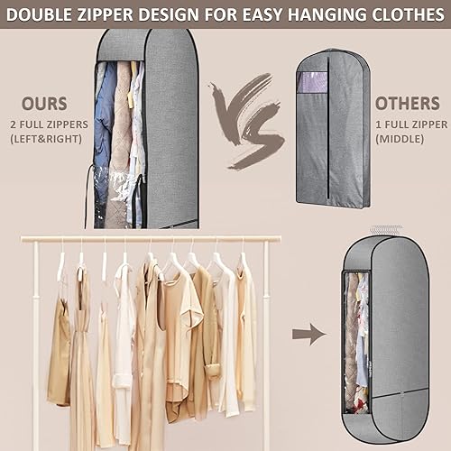 Miniatura 3 de Bolsas de ropa de 50 pulgadas para colgar ropa, bolsa de ropa transpirable grande para almacenamiento en armario con refuerzo de 10 pulgadas, funda