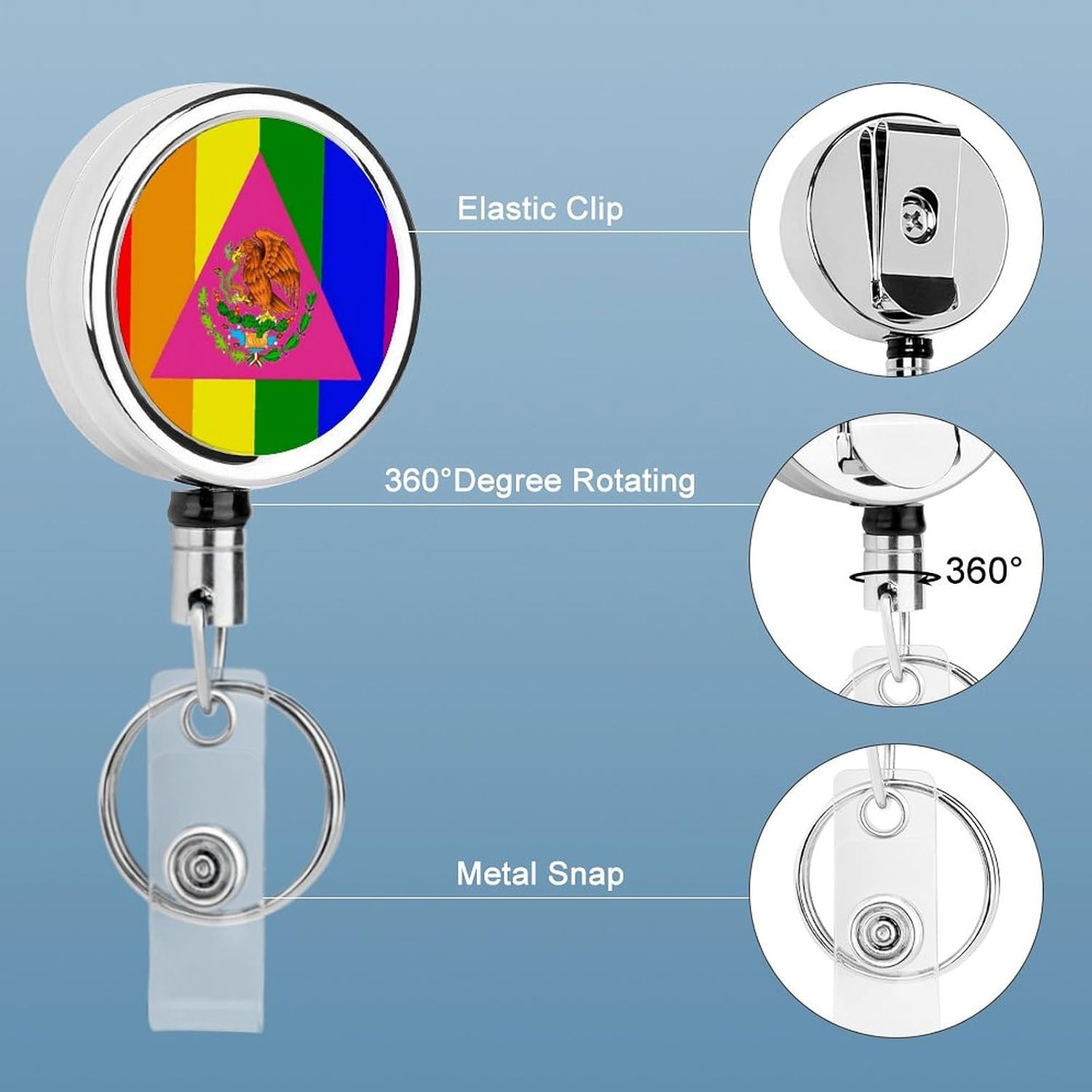 LGBT Mexico Flag Retractable Badge Holder Name Tag Holder image 4