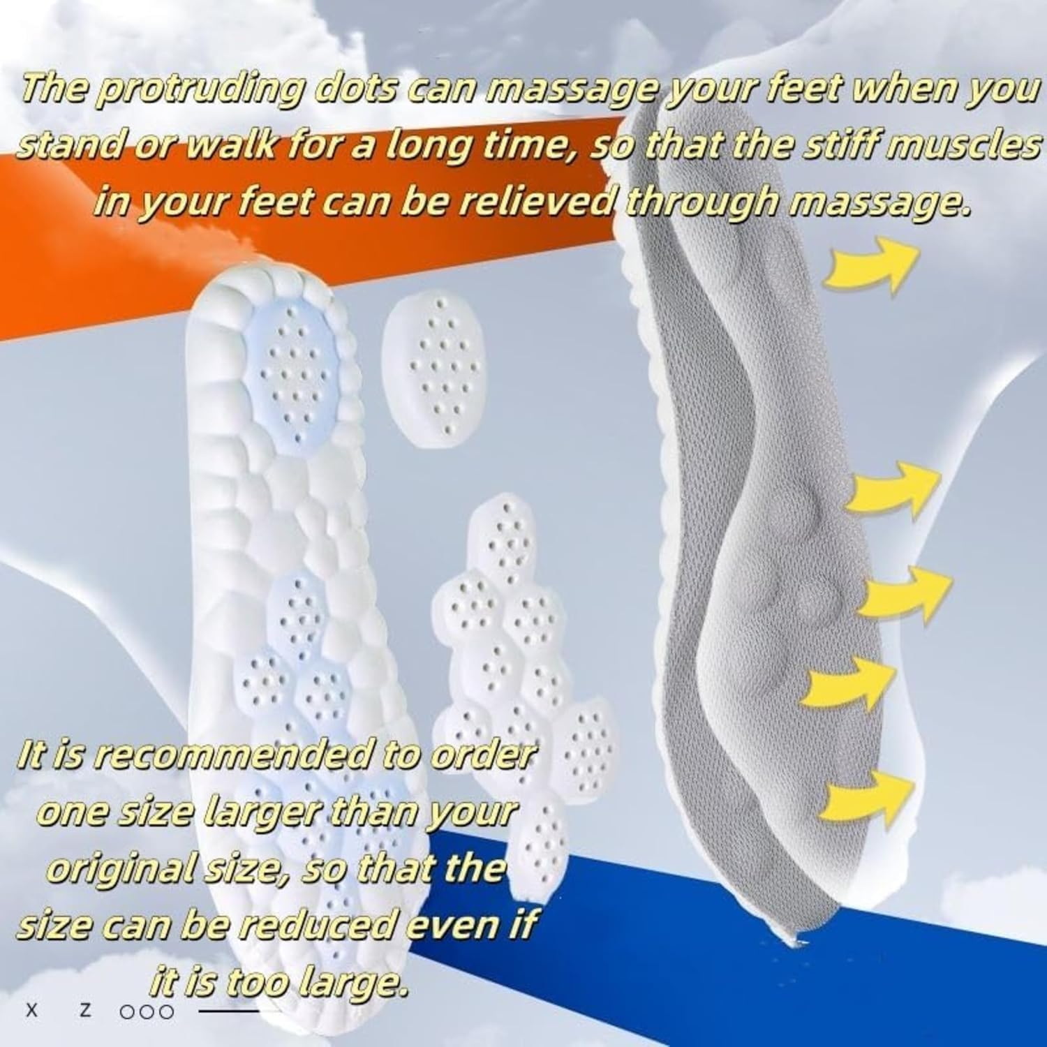 4D Massage Shoe Insoles, Super Soft Latex Sports Insole for Feet, Running Basket Shoe Sole, Arch Support, Unisex Orthotic Inserts (Men 8-8.5/Women 9.5-10)