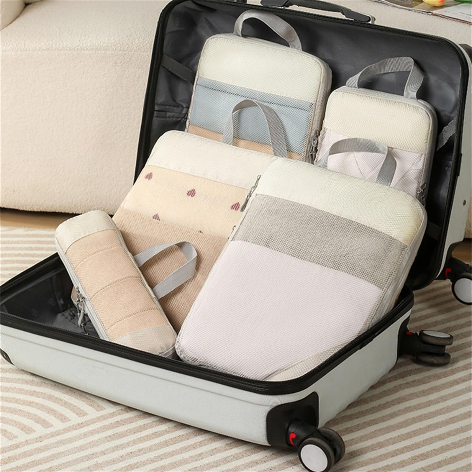 Organizzatori da Viaggio a Compressione Cubi da imballaggio a compressione for cubetti da imballaggio comprimibili for valigia da trasporto, confezione da 6 elementi essenziali leggeri