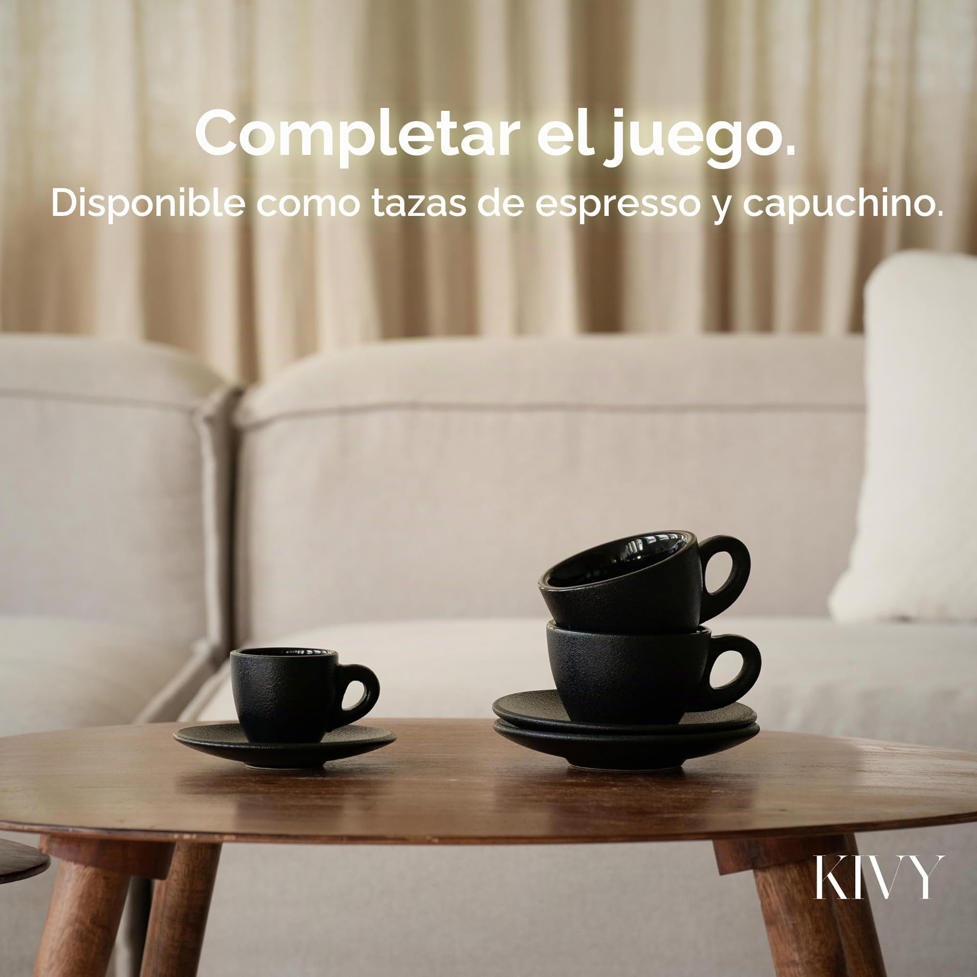KIVY Juego de 4 Tazas de Espresso de 3 Onzas - Gres de Pared Gruesa, Estilo Italiano Con Platillos, Café Demitasse