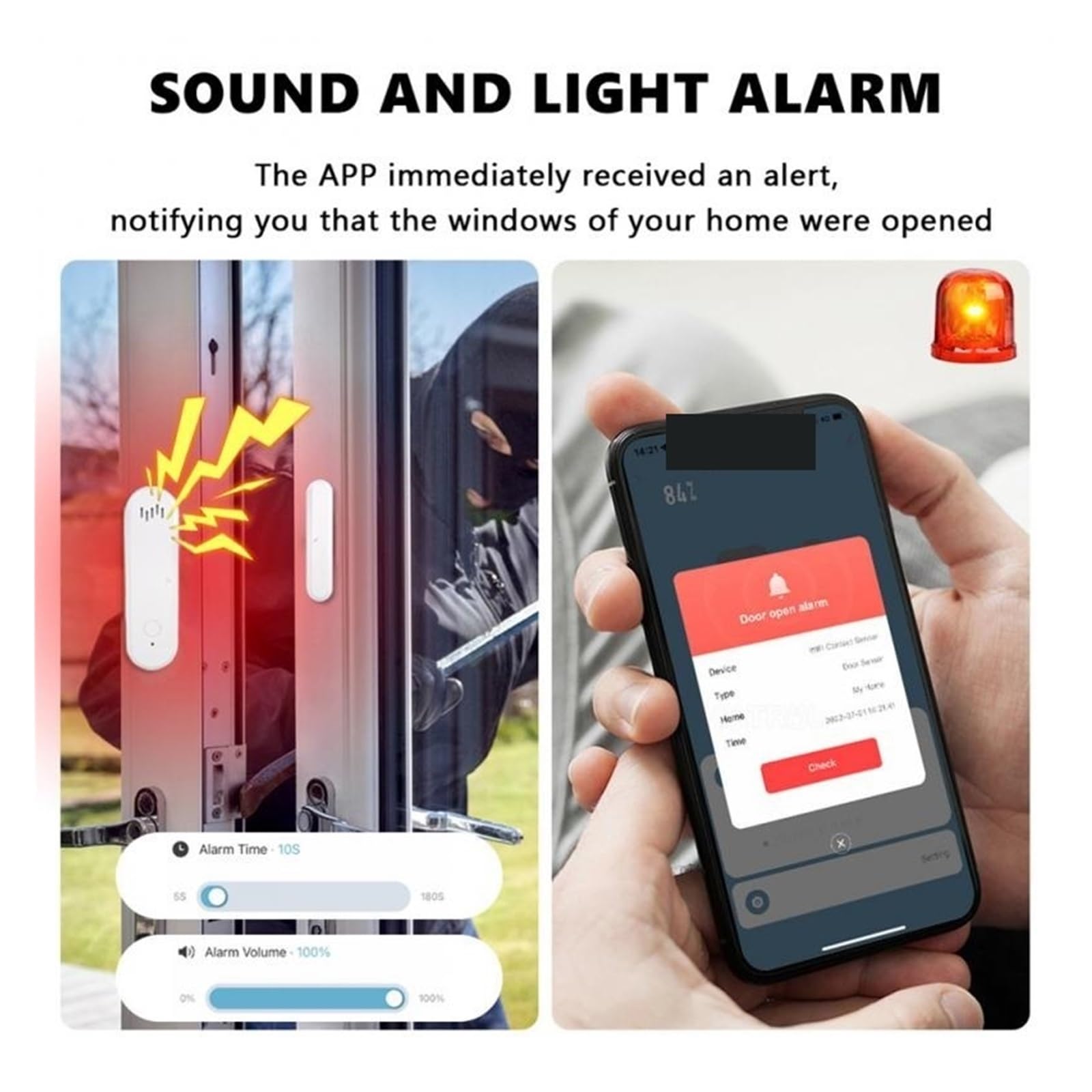 Sensor de puerta y ventana Tuya, detectores inteligentes de puerta abierta/cerrada, sist-ema de alarma de seguridad for el hogar, escena de alerta independiente, sirena de 80dB(4PCS)