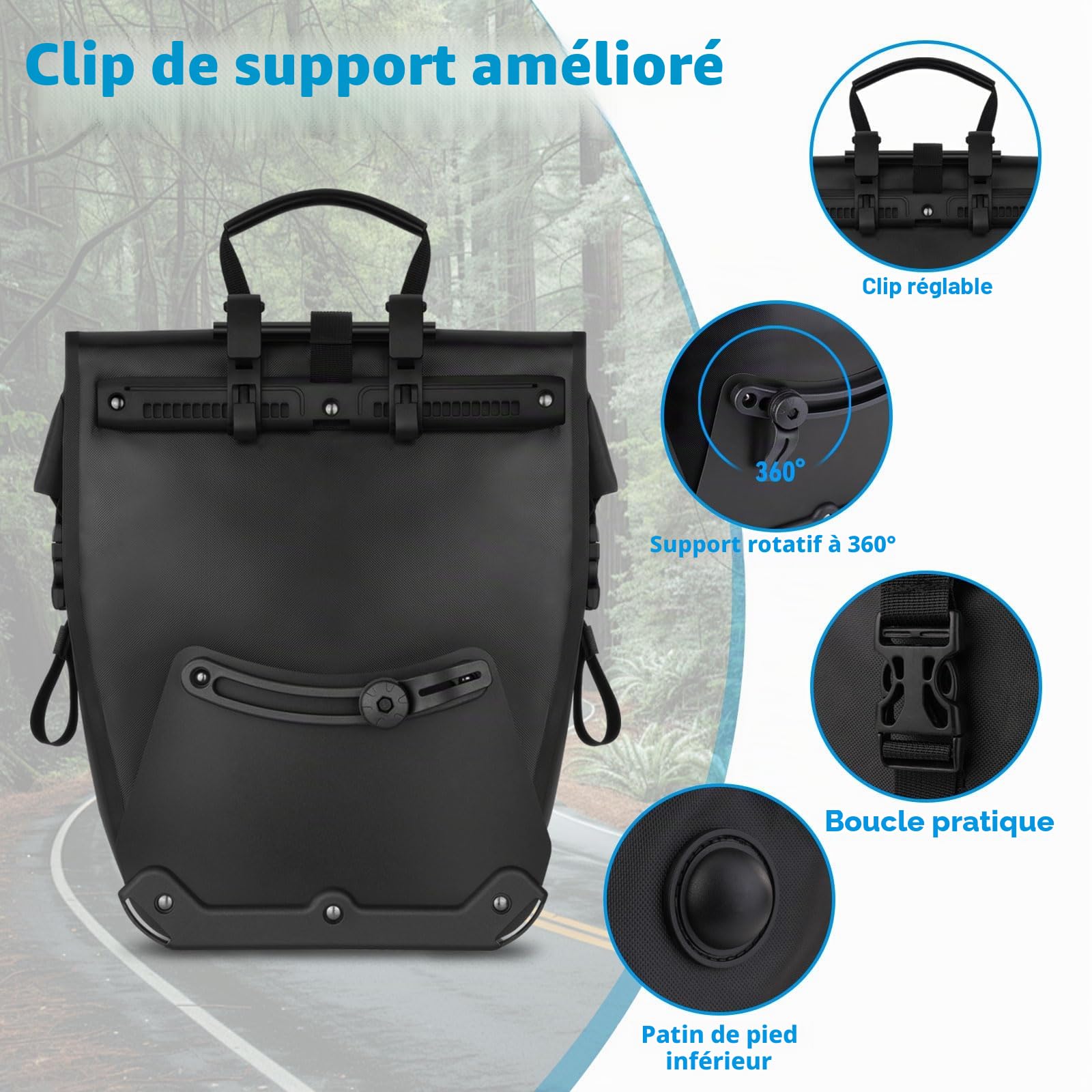 MOSISO Sacoches de Vélo 25 L, 2 Pièces Étanche pour Rack Arrière avec Corde Élastique, Pochette de Rangement pour Bagages de Vélo, Stockage Voyage Randonnée Route Commute, Noir