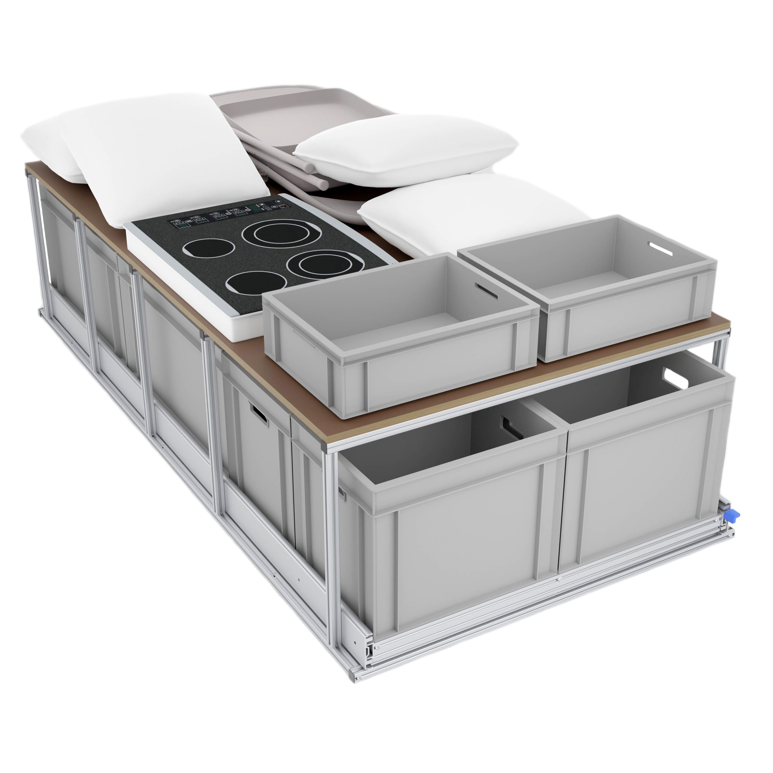 Heckauszug mit Ablage, 180cm Schwerlastauszug, Kastenwagen und Camper (Breite: 80cm)