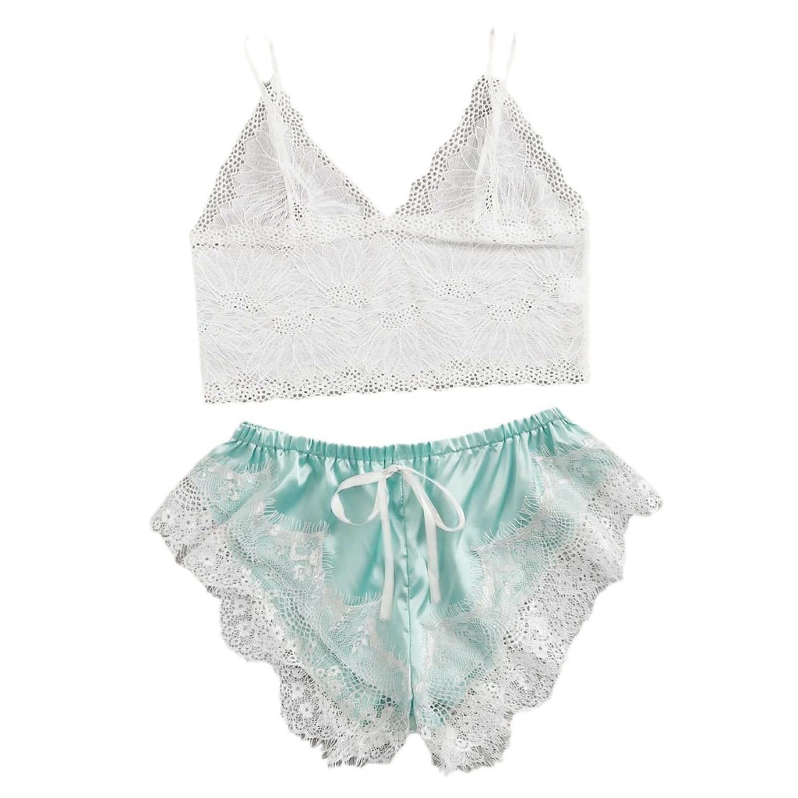 RWRAPS Lingerie Sexy per Donna Taglie Forti Set da Due Pezzi Sexy con Fascia in Pizzo e Reggicalze da Donna Azzurro (Azzurro M)