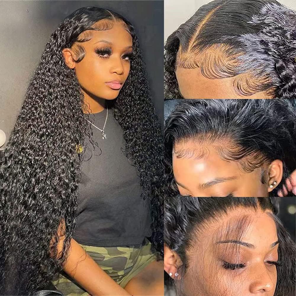 Jenniferita 13x6 HD Transparent Deep Wave Lace Front Wigs Human Hair 26 Inch Deep Wave Frontal Wigs Human Hair 200% Density Glueless Curly Lace Front