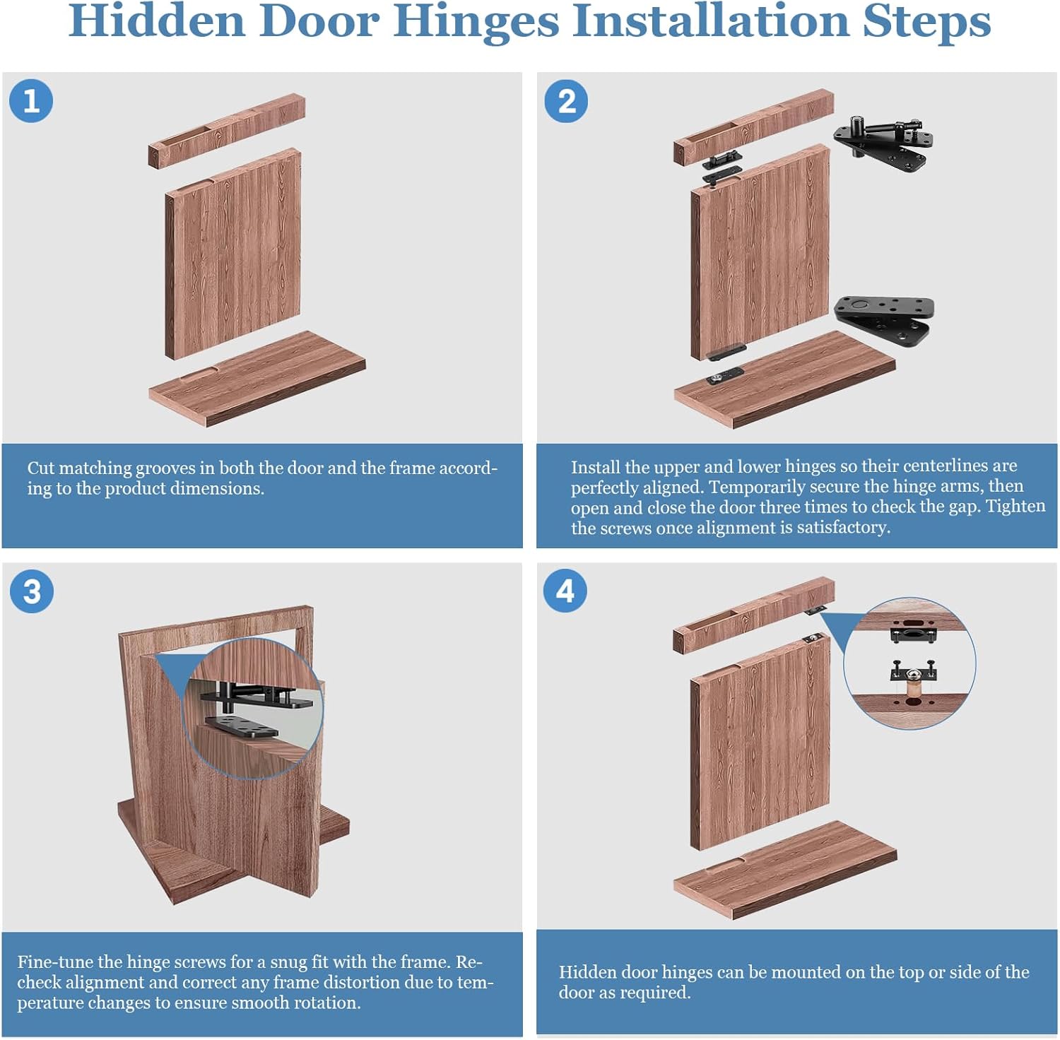 TopDirect Thicker Hidden Door Hinge,570LBS Load-Bearing Heavy Duty Pivot Door Hinges,Black Murphy Door Hinge Hardware Kit 360°Rotation,Swinging Hinges for Secret Door Hidden Bookcase