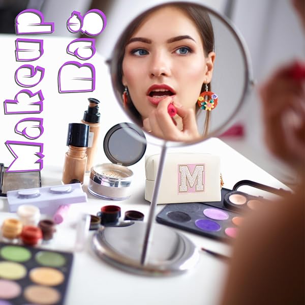 Bolsa de Maquillaje, Bolsa de Cosméticos Impermeable de Viaje, PU Cuero, Neceser de Baño, Bolsa De Aseo Y Almacenamiento para Mujer,Cosas Preppy para niñas Adolescentes (Letra A-Z) - 5