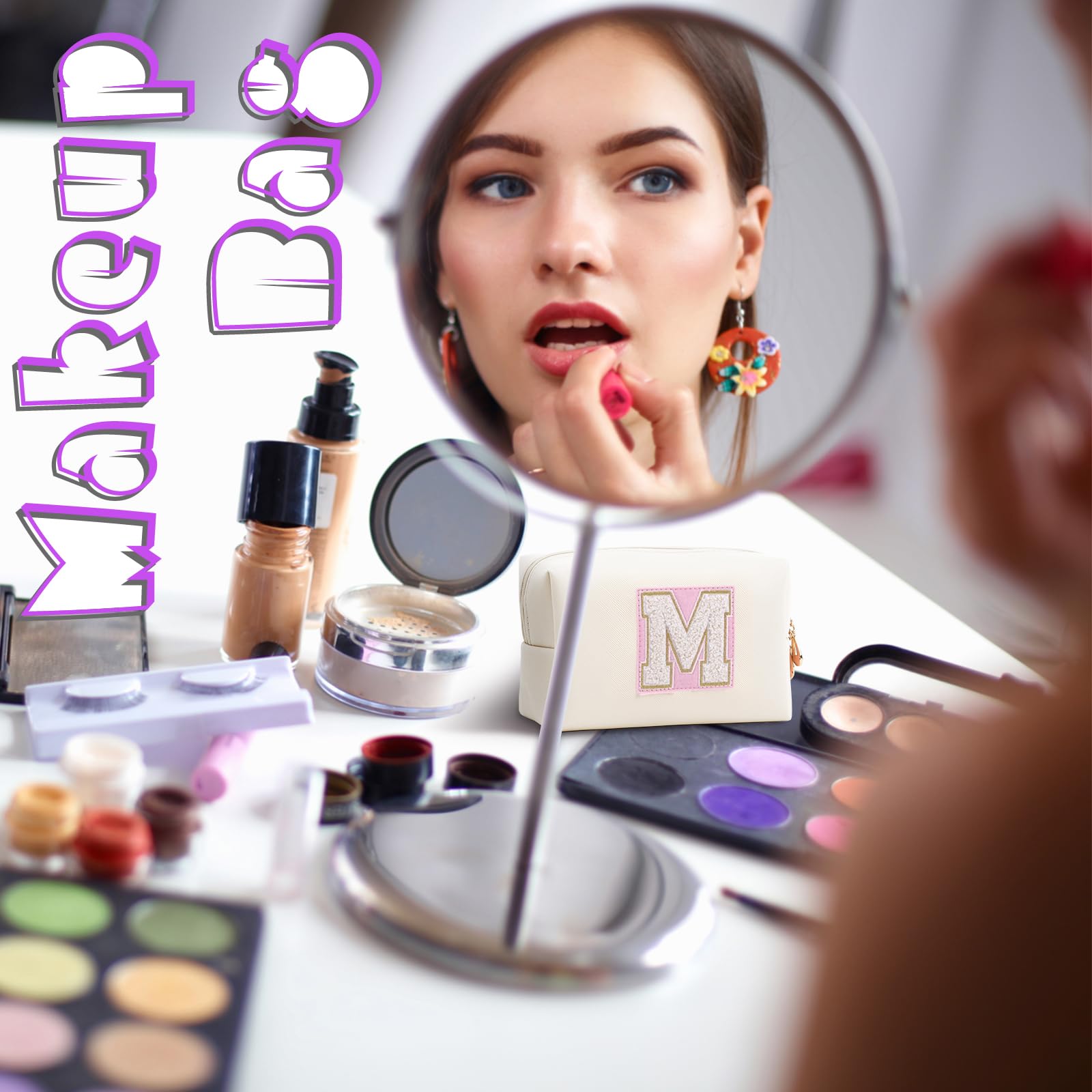 Bolsa de Maquillaje, Bolsa de Cosméticos Impermeable de Viaje, PU Cuero, Neceser de Baño, Bolsa De Aseo Y Almacenamiento para Mujer,Cosas Preppy para niñas Adolescentes (Letra A-Z) — view 5