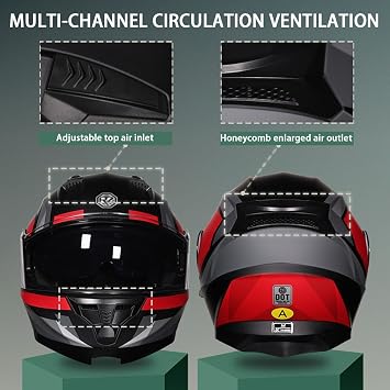 Helmets Premium Motorcycle Modular Helmet, Adult Motorcycle Modular Full Face Helmet Flip-Up Dual Visor DOT Approved, Fits Male and Female Riders with Pull-Down Visor