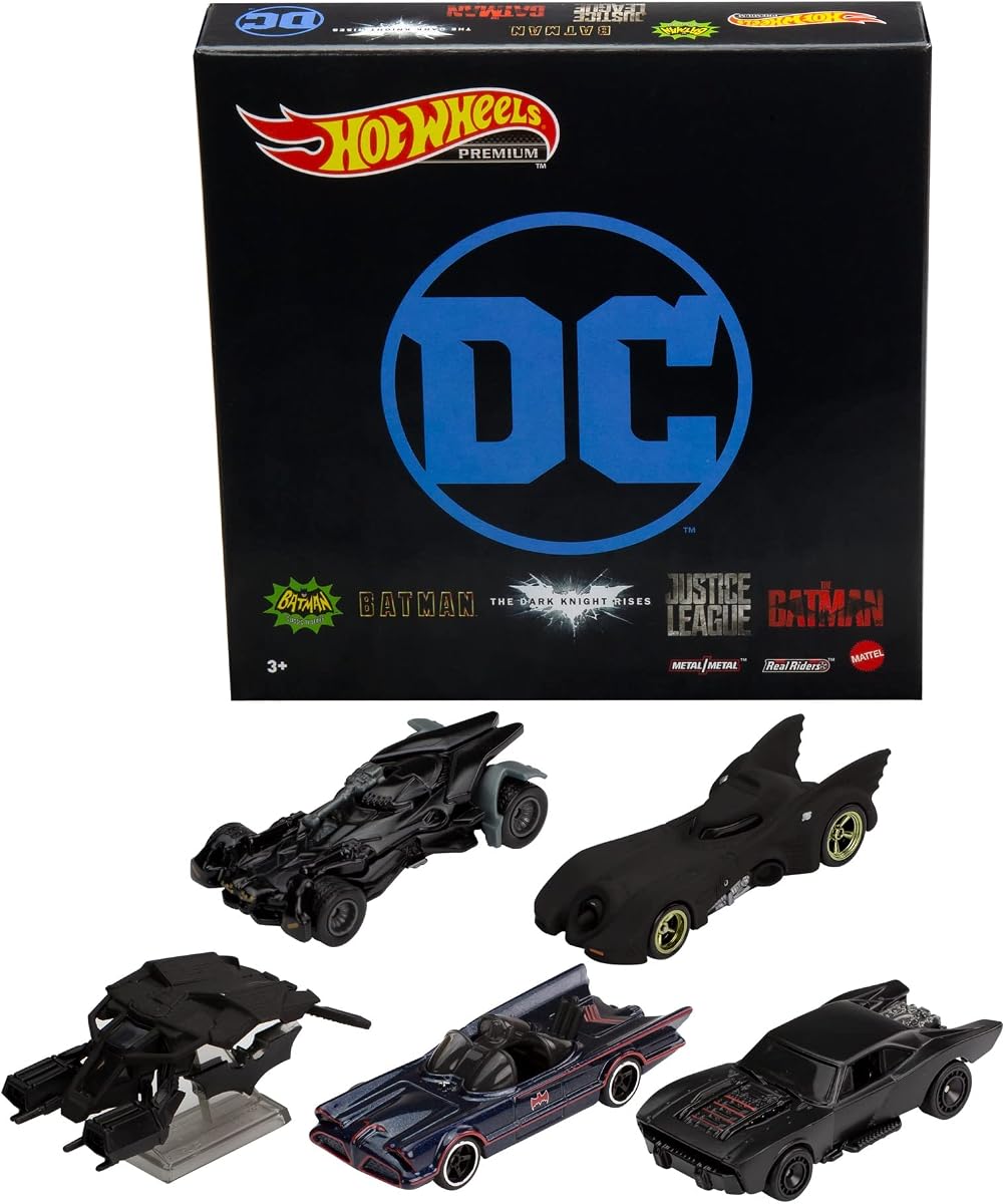 Batman Batmobile Toy Car Bundle, Set of 5 Fan-Favorite Castings in 1:64 Scale with Special Packaging