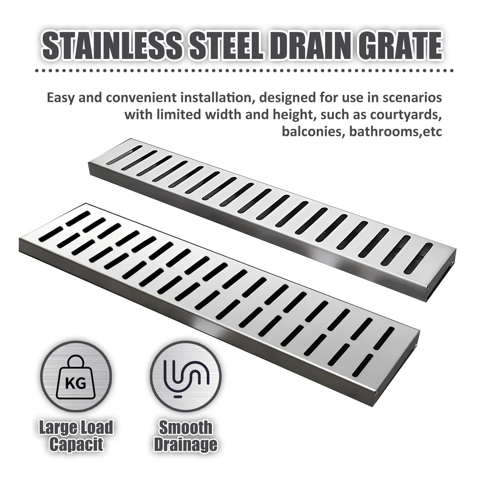 Grille de canalisation d'évacuation des eaux pluvi Grille de caniveau en Acier Inoxydable 100 x (10-25) 2 cm(Style2,100x10x2cm)