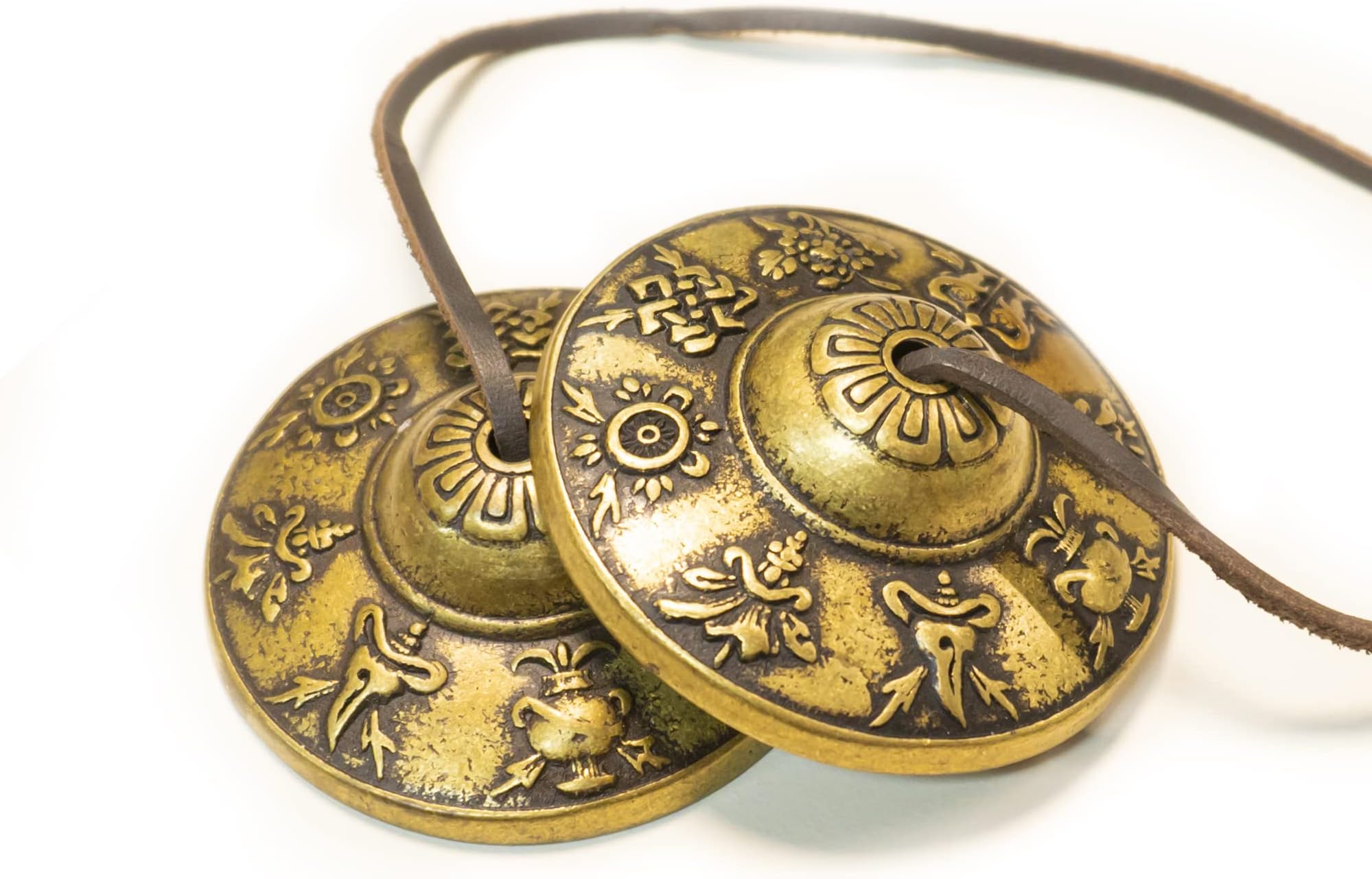 VIIN POPO Tibetan Tingsha Bells, Handmade Brass Advanced Tibetan Tingsha Cymbals in Nepal—Chakra Healing, Stress Relief, Sound Awakening, Yoga Meditation, Mindfulness 2.6in/6.6cm (Eight Treasures)