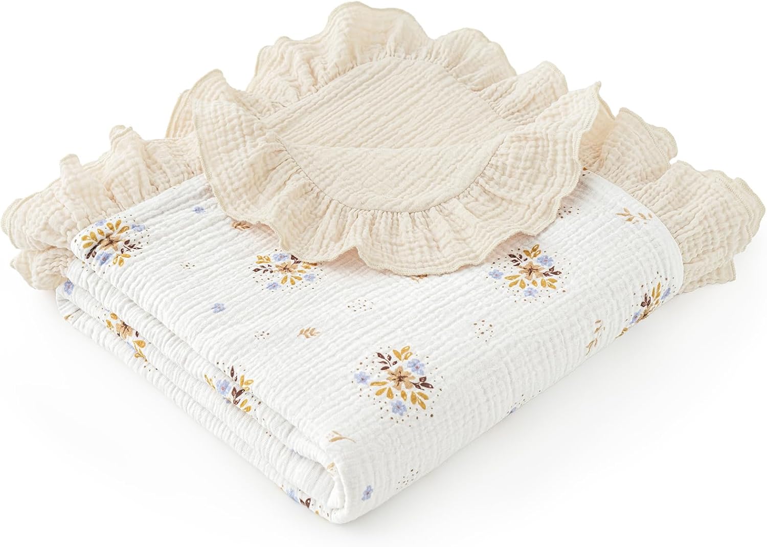 david's kids Flounce Muslin Baby Blanket for Girls Boys, 100% Cotton Soft Crib Swaddle Blankets, Reversible & Breathable Nursery Bedding for Newborns Toddlers, 47 x 47 Inches (Little Floral)