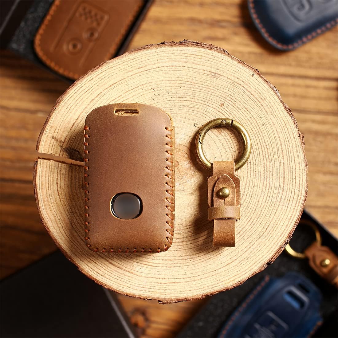 Handmade Leather Key Fob Cover Fit for Mazda 3 Hatchback 2019-2021, Mazda CX-5,CX-30,CX-9,CX-12 2020-2021 4-Buttons