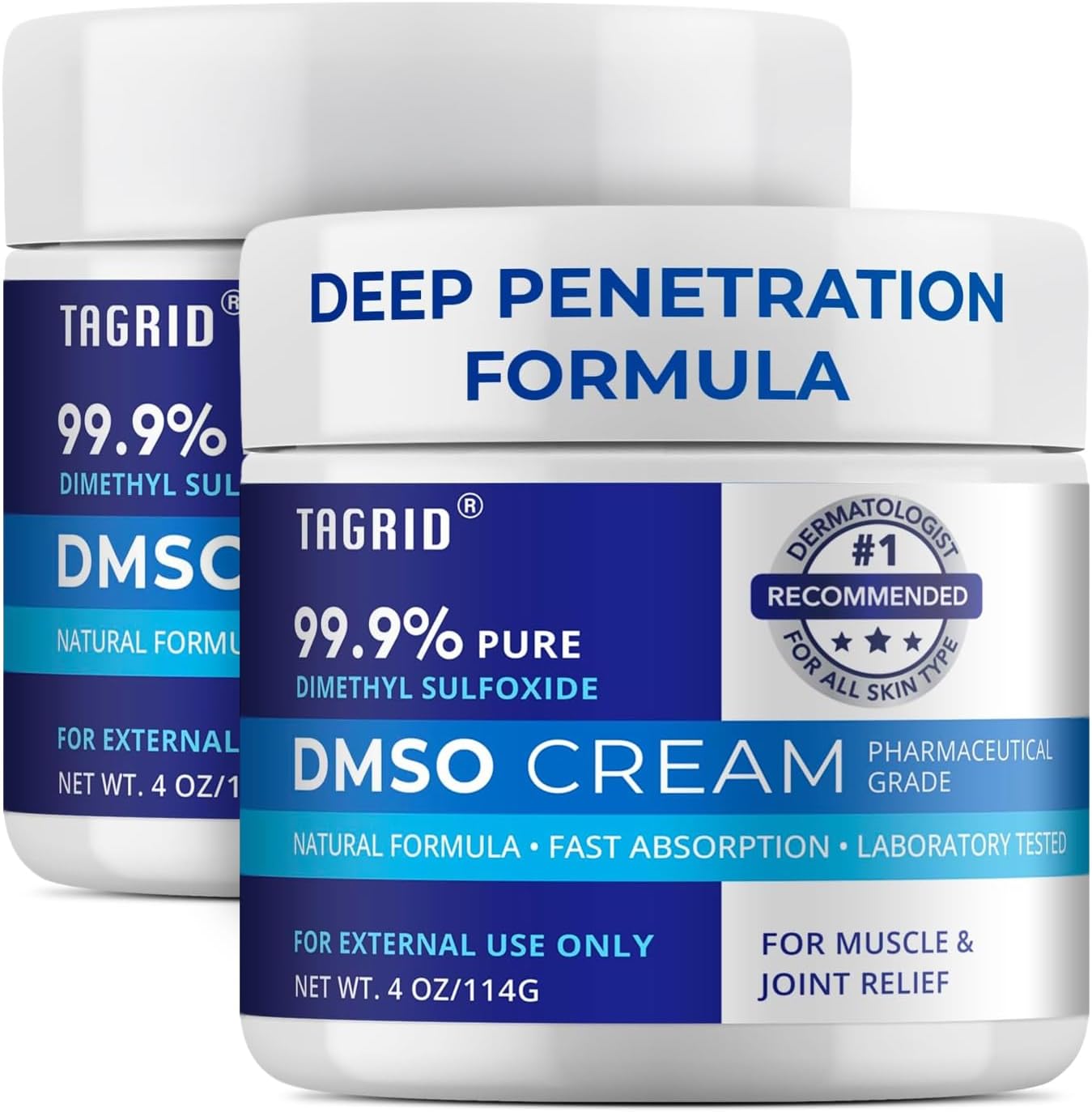 TAGRID DMSO Cream Pharmaceutical Grade: 99.9% Pure DMSO with Magnesium, Arnica & Aloe Vera for Muscle and Joint Comfort - Fast Acting Topical Cream for Body Wellness (4 Oz (Pack of 2))