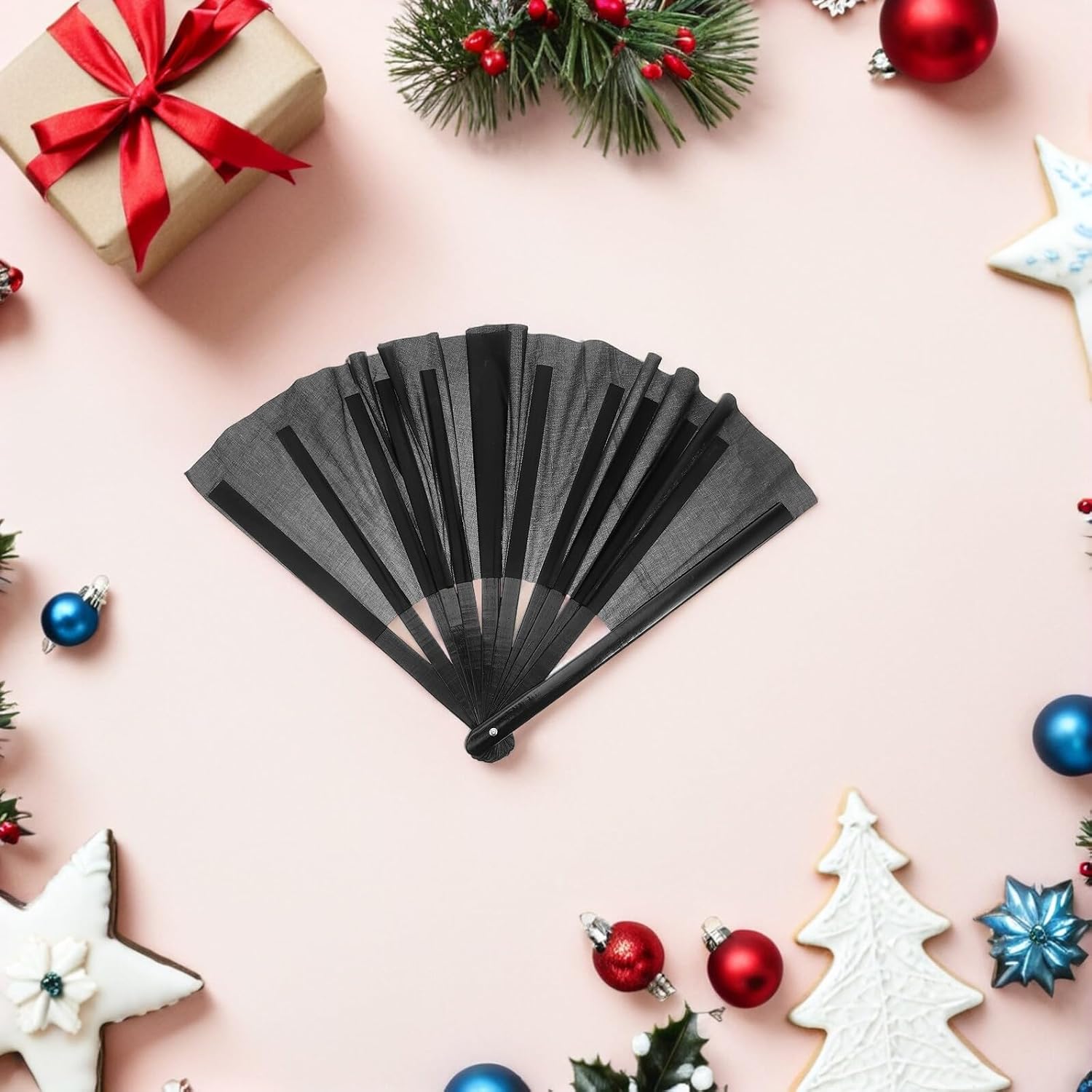 4pcs Chinese Handheld Folding Fans, Black Frame with Black Silk Cloth, Portable Hand Fan Set for Festival Dance Performance and Wedding Decoration