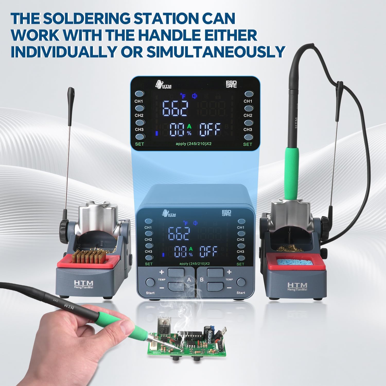 HengTianMei 2- in-1 Soldering Iron Station Kit 240W, Digital Soldering Station with PID Temperature Control (212°F-842°F), 6 Tips, Sleep Mode, ℃/℉,3 Temperature Storage, for Electronics Repair