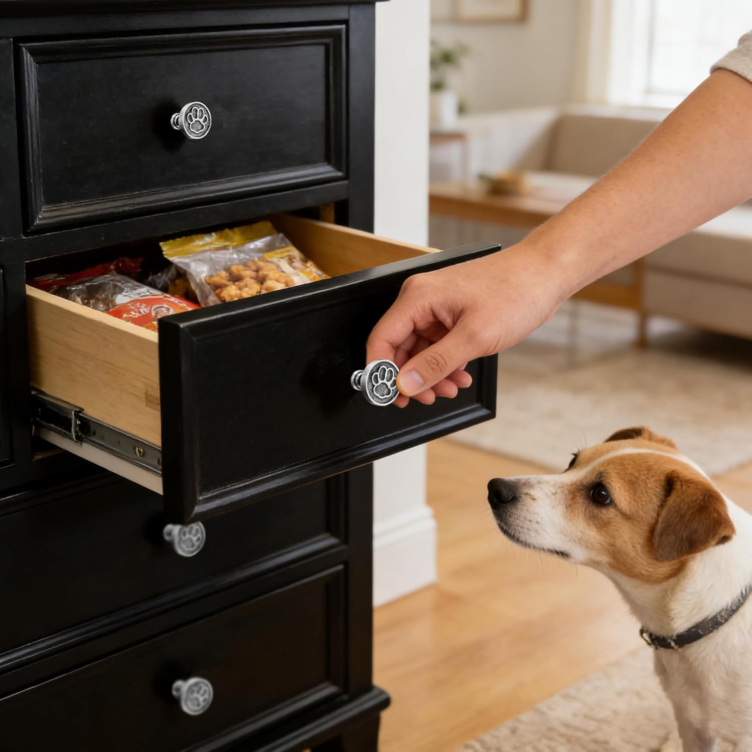 8PC Antique Silver Dog Paw Cabinet Knobs, Dog-Themed Drawer Knobs Cute Round Dresser Pulls Animal Cabinet Pulls Used for Kitchen/Cupboard/Bathroom/Wardrobe/Hardware