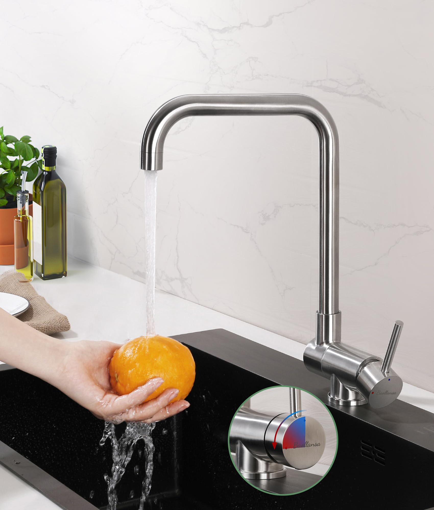 Wasserhahn Küche,vorfenster küchenarmatur klappbar，Hochdruck Kitchen Faucet 360°Drehbar Edelstahl Spültischarmatur Küchenspüle Armatur mit Brause Armatur und Mischbatterie-Langlebig