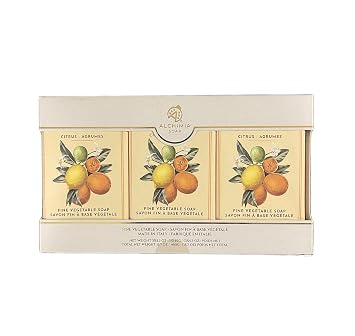 Alchimia Gift Set of 3 Fine Vegetable Soap Bar, Made In Italy, Citrus