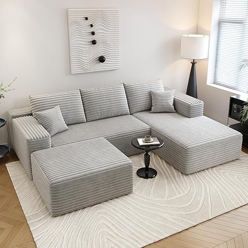 Miniatura 52 de Sofá seccional modular Cloud de 107.5 pulgadas con diván en forma de L, sofá modular moderno con asiento profundo, sofás tapizados para sala de