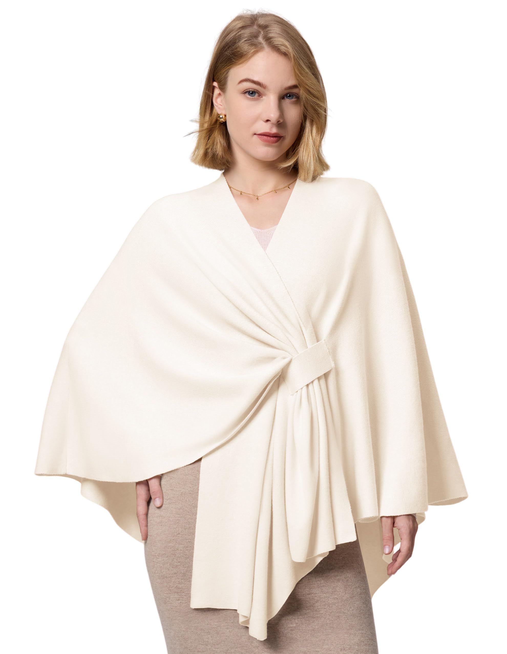 FUGREEN Châle pour femme - Grand poncho chaud avec croix sur le devant - Élégant - Pour mariage, voyage, automne, hiver, printemps