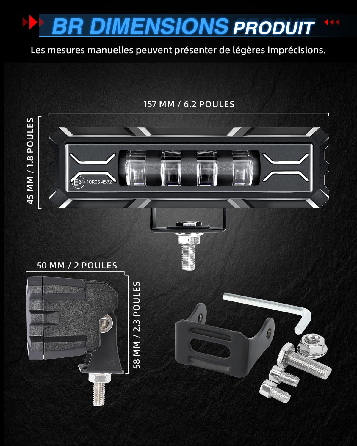 BraveWAY 2PCS Phare de Travail LED 12V 24V 6" 36W E24 Barre Rampe 4x4 Avec feux de jour blancs et clignote ambre Longue Portee LED pour 4x4 Moto Off-road Voiture Camion Tracteur SUV ATV