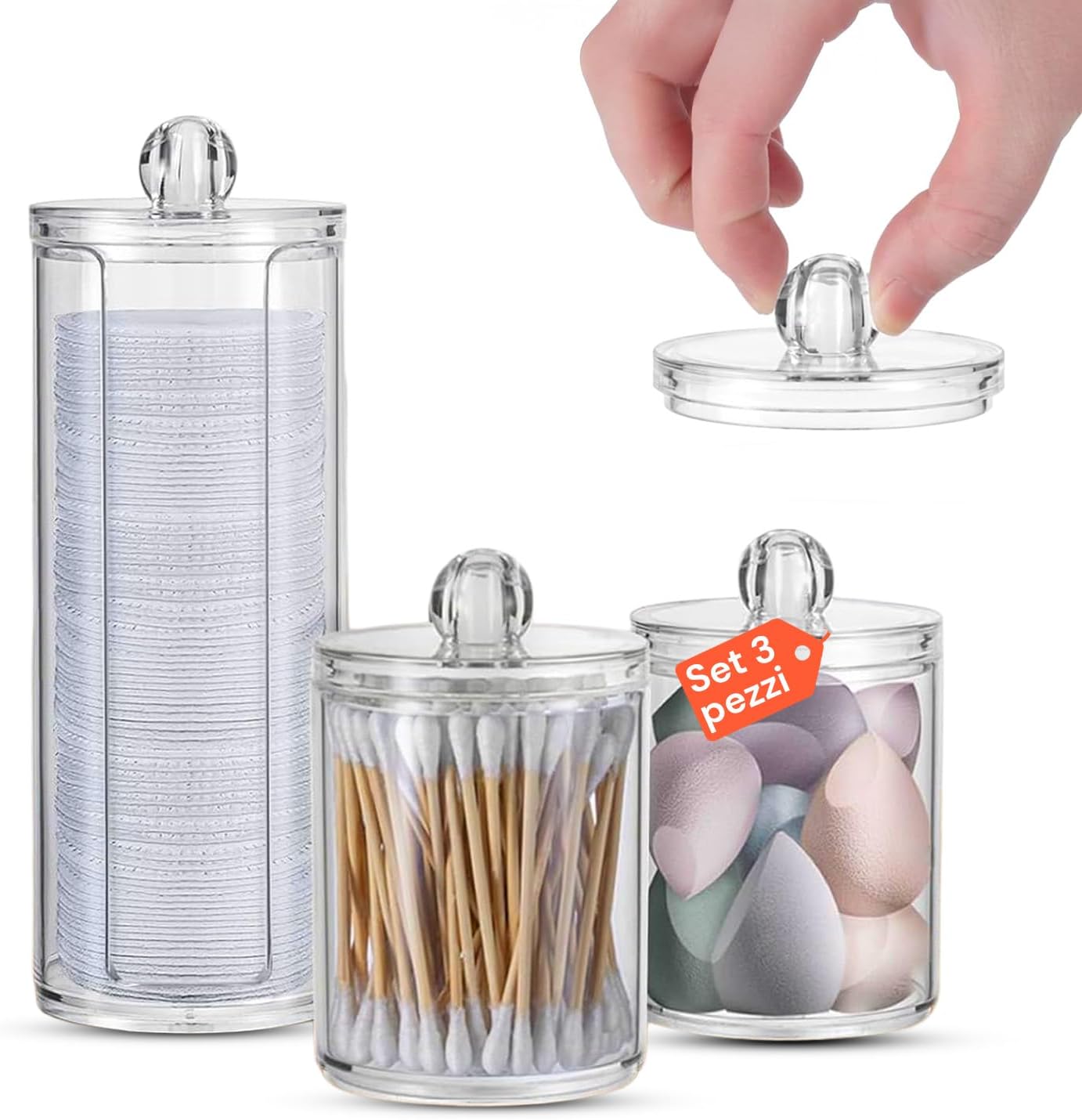 Avilia Set of 3 Transparent Bathroom Organizers Made of Durable PP Plastic for Makeup Up Pads, Sticks and Toiletries, Easy to Clean and Ideal for a Stylish and Durable Order