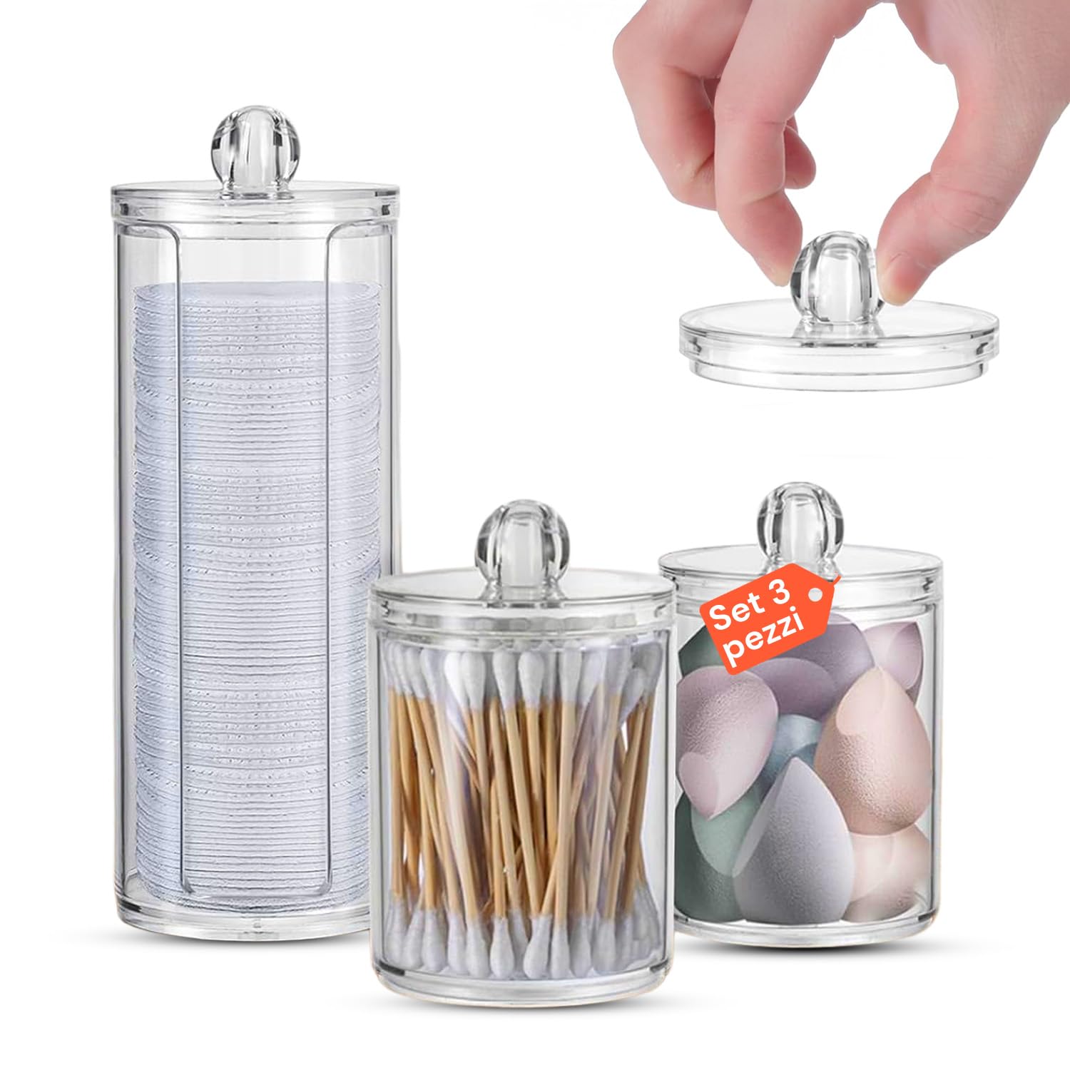 Avilia – Set 3 Organizer Bagno Trasparenti in Plastica PP Resistente per Dischetti Struccanti, Bastoncini e Accessori da Toeletta, Facili da Pulire e Ideali per un Ordine Elegante e Duraturo