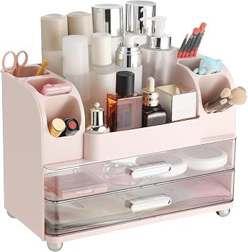 Large Makeup Organizer Countertop with Drawers, Make Up Organizer for Vanity, Makeup Storage Organizer Countertop Makeup Organizers for Skincare, Pink